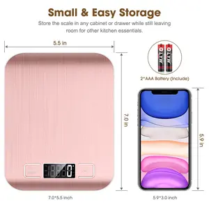 Food Scale Pink, 10kg/22lb Digital Kitchen Scale Weight Grams and Oz for Baking and Cooking, 1g/0.1oz Precise Graduation, Easy Clean Stainless Steel