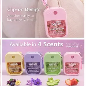 4 Pack Wish Hydrating Hand Sanitizer Spray Power Mist 1.5 fl oz Portable Travel Size - Black Plum and Vanilla, Violet Orchid and Sandalwood, Cucumber Melon, Sweet Guava and Fresh Coconut