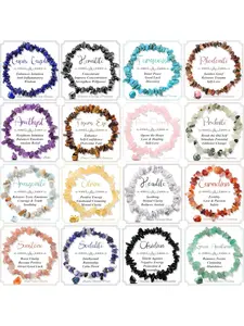 16-piece bracelet set for women, featuring irregular crystal beads and stretchable design, bulk colorful stone beads, spiritual beaded jewelry