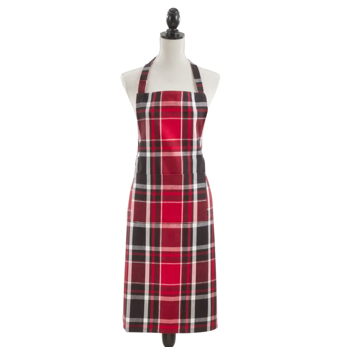 Saro Lifestyle 8052.R2436 Cotton Classic Plaid Kitchen Apron, 24 x 36 in, Red