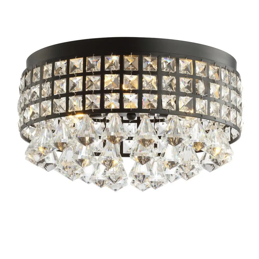 JONATHAN Y Meredith Classic Crystal Detail LED Flush Mount Ceiling Light, Metal Frame, Home Decor Light for Living Room, Bedroom, Ceiling Lights