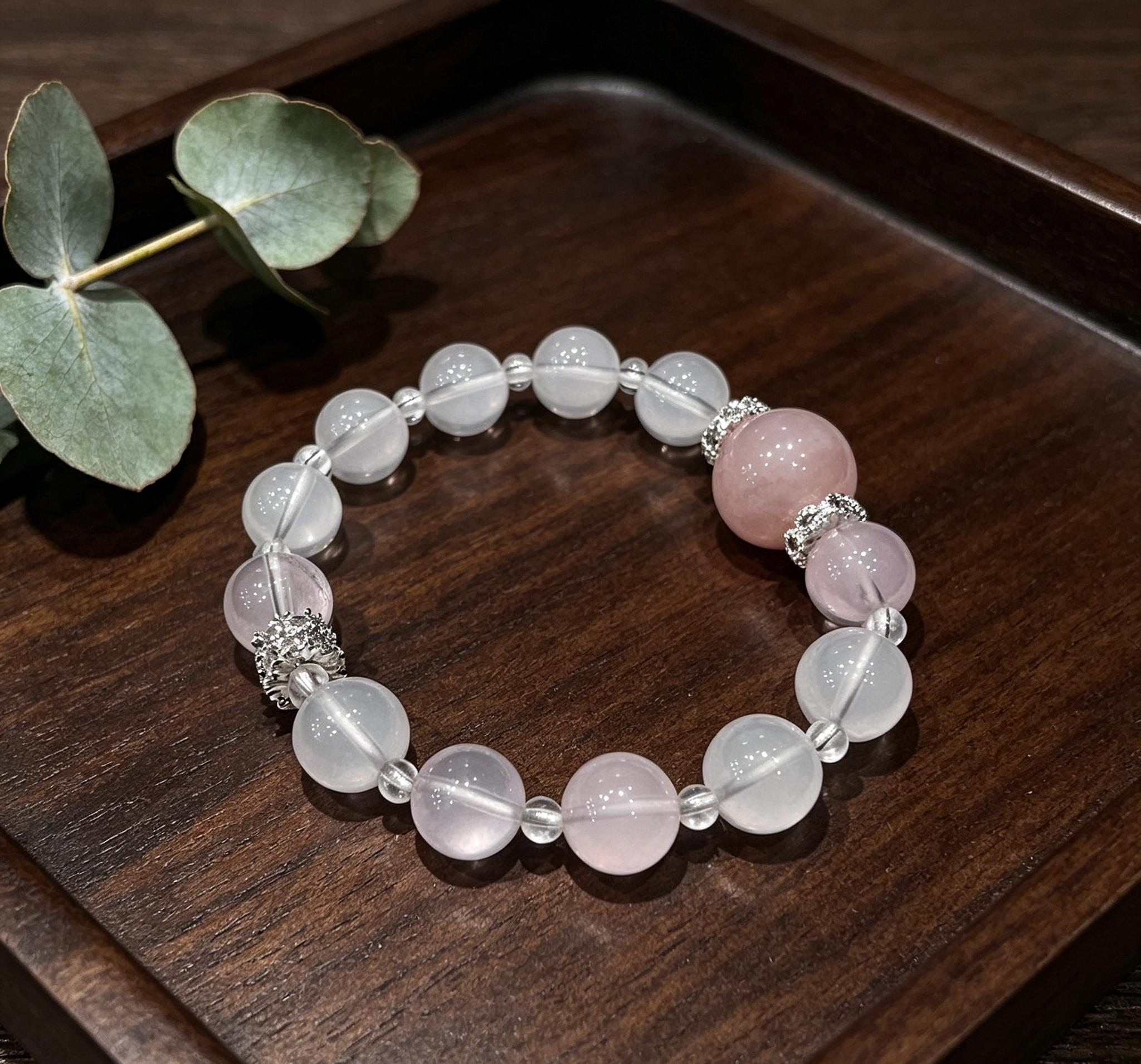Natural Rose Quartz & Clear Crystal Beaded Bracelet, Handcrafted Healing Crystal Bangle, Spiritual Energy Jewelry for Daily Wear, Meditation, Dating & Casual Outings, Elegant Star Charm Wristband Gift for Her