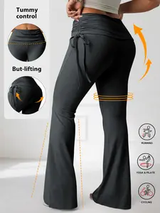 Plus Size High Waist Flare Pants, Back Pleated Butt Lifting Design, Slim Fit Elasticity, Sexy Tight-Fit, Casual Y2K Street Fashion Women's Pants Bottom