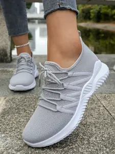 Women's Soft Sole Breathable Lightweight Sports Shoes, Mesh Sneakers, Summer New Fashion Flyknit Casual Sneakers, Comfortable All Season Footwear, Soft Soled Sneakers, Lightweight Athletic Sneakers, Fashionable Casual Sneakers