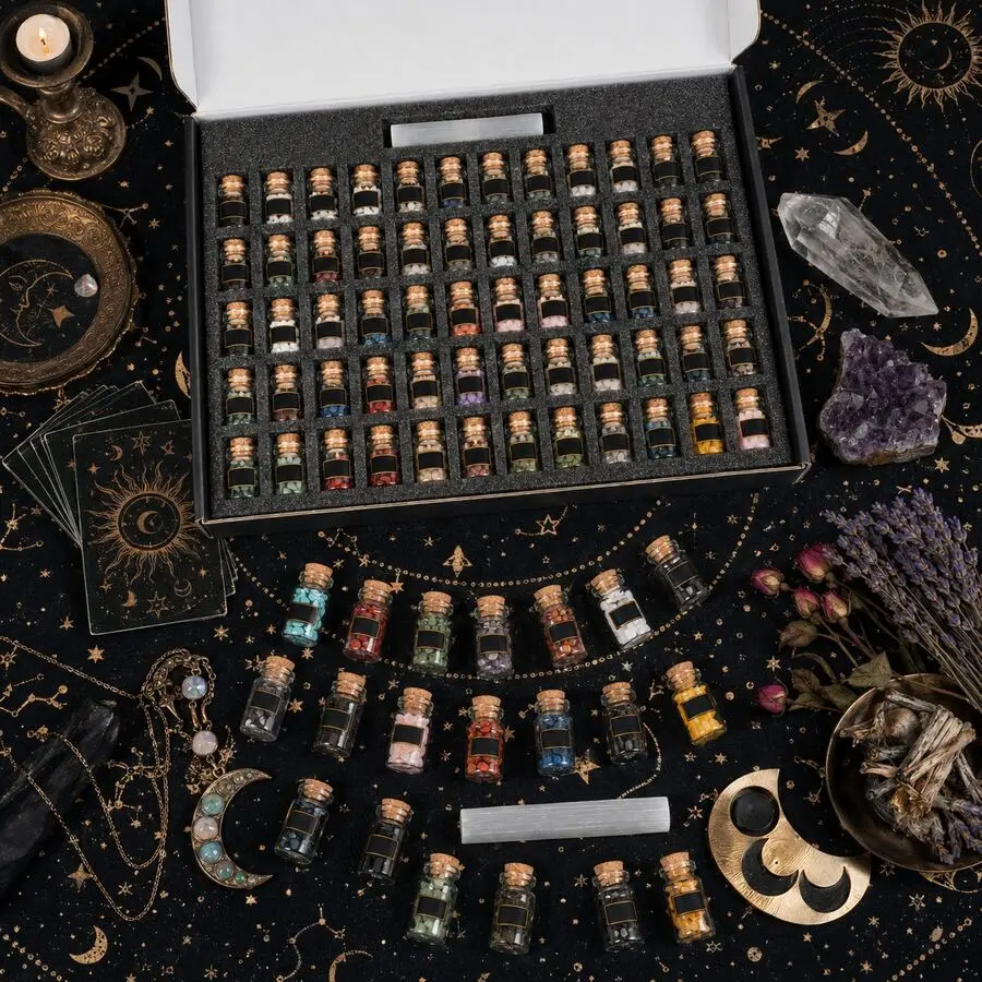 50 PCS Bulk Natural Crystals & Healing Stones Set with Box, Real Mini Gemstones for Meditation, Home Decor, Ideal Gift for Beginners
