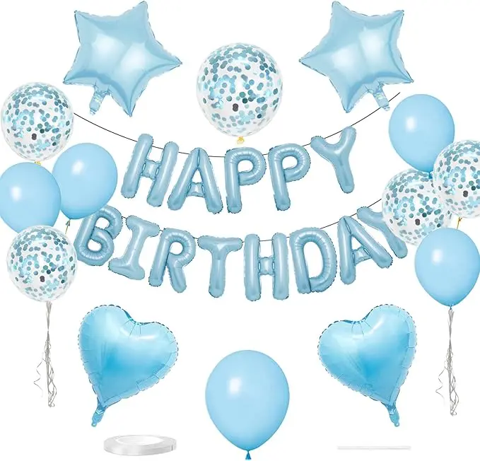 27 Pcs Birthday Party Balloon Set - Blue Letter Balloons & Confetti Balloons for Birthday Celebration Decor