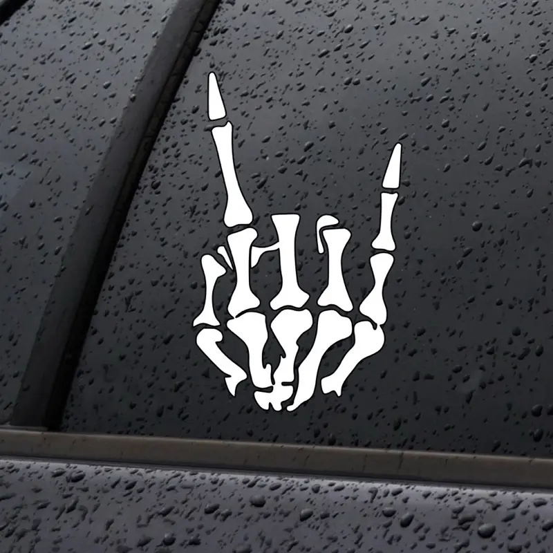 Handmade Decorative Rock On Skeleton Hand Peel-and-Stick Permanent Vinyl Sticker, Waterproof Car Sticker Deco for Car-Truck-SUV, Home/Phone-Laptop Exterior Accessories, Car Styling