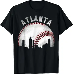 100%cotton Vintage Atlanta Skyline City Baseball T-Shirt