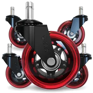Rollerblade  Chair Wheels (As Seen On PBS) - Smooth & Quiet Casters - Safe for Hardwood Floors & Carpet - Easy Installation with Universal Fit - Set of 5 - Red