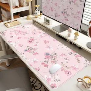 1pc Extra Large Pink Floral Mouse Pad Fresh Desk Pad,Computer Keyboard Mousepad with Non - Slip Rubber Base Durable Stitched Edge Perfect Gift for Home and Office Desktop Accessory
