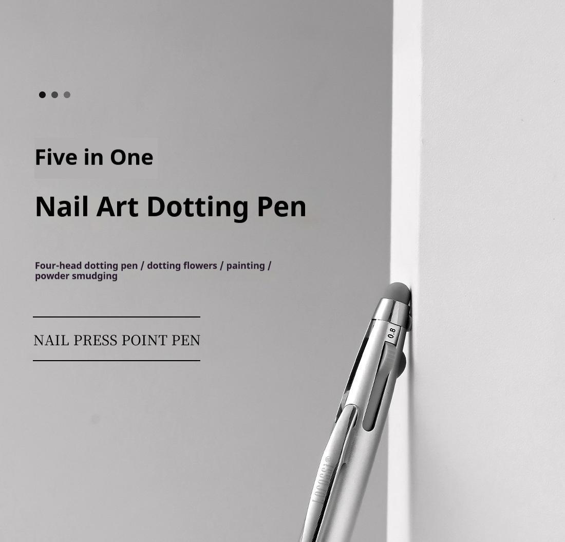New nail bead pen five in one press type wave point pen can rub powder, draw multiple head drill pen nail tool