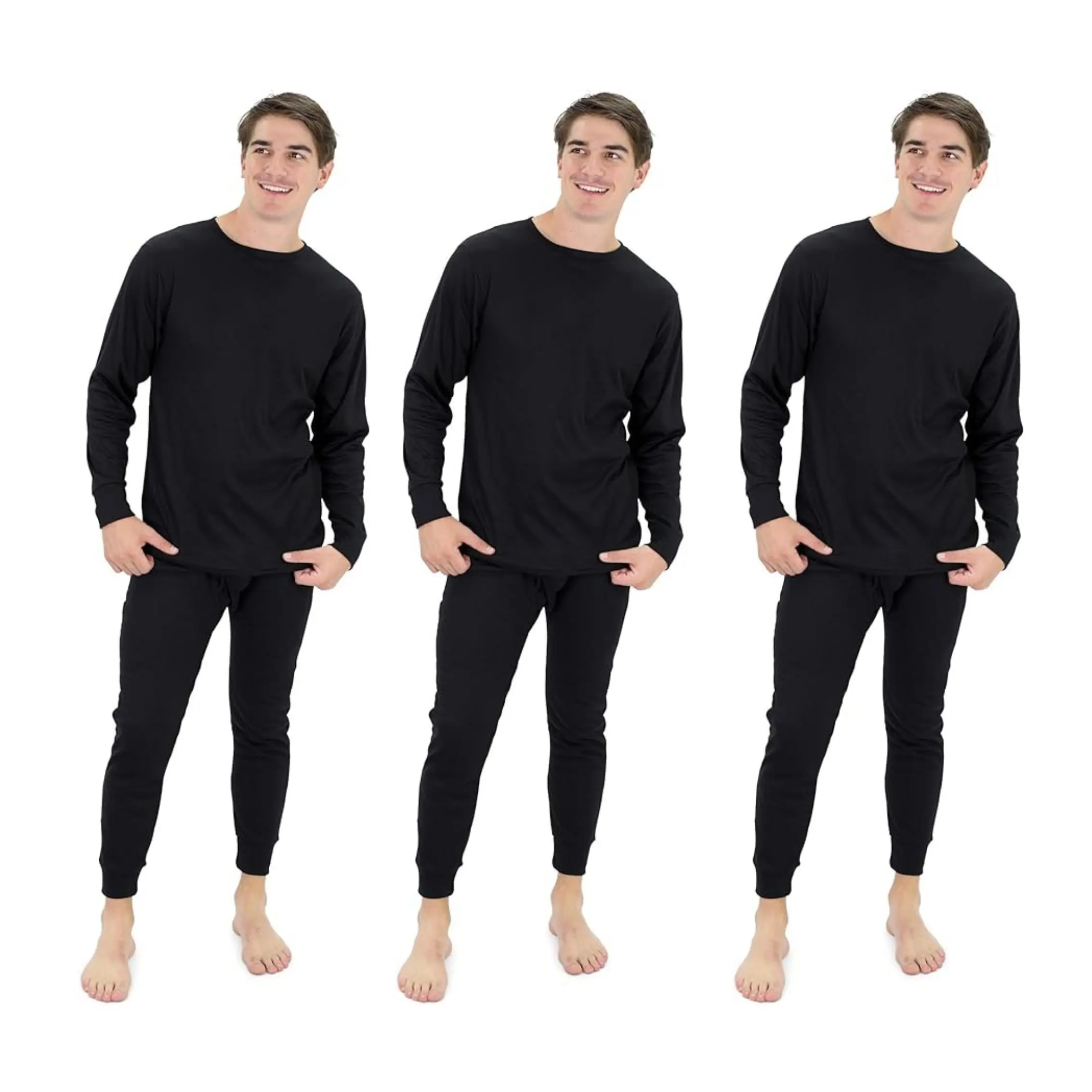 3-Pack Men's Winter Thermal Top & Bottom Set (3 Full Sets / 3 Tops & 3 Bottoms)