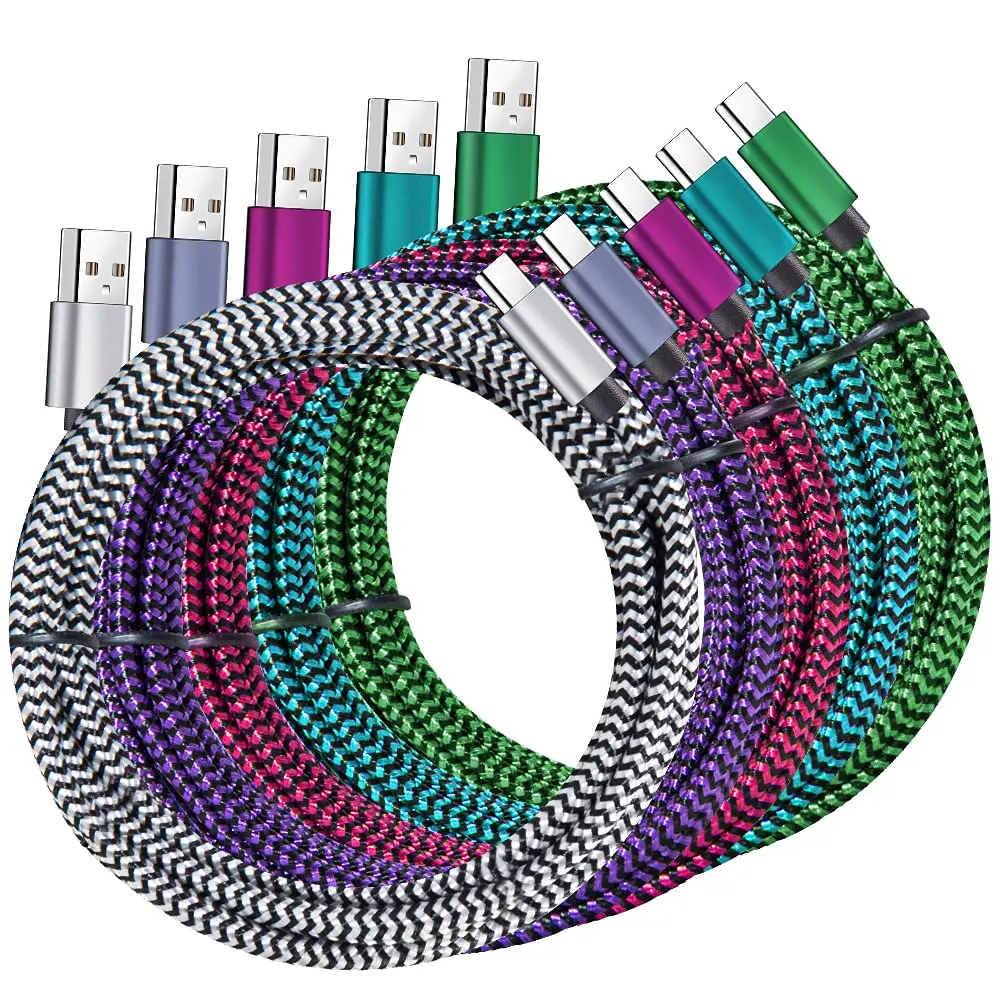 5 Pack USB Type c Cable,(6FT) Nylon Braided USB C Cables 3A Fast Charging Charger for Samsung Galaxy S9/S8 Note8/9 20 10 S21 S20 S10 Plus C Cord