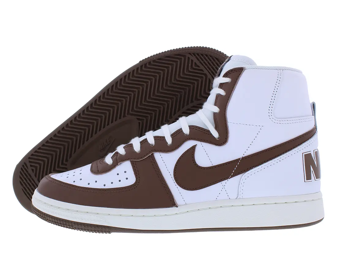 NIKE Terminator High Unisex Leather Sneakers - Classic High-Top Silhouette, Color Block Design, White/Cacao Wow/Sail Colorway for Casual Streetwear
