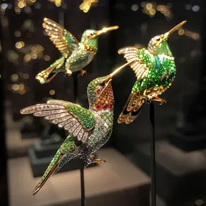 18K Gold Plated Hummingbird Convertible Jewelry Brooch Pendant, Fine Enamel Craft with Rainbow Zircon Accents on Eco Copper, Multi-Use Luxury Accessory, Healing Symbol of Joy & Positivity, Exquisite Statement Piece for Chic Women, Party, Office,Gift