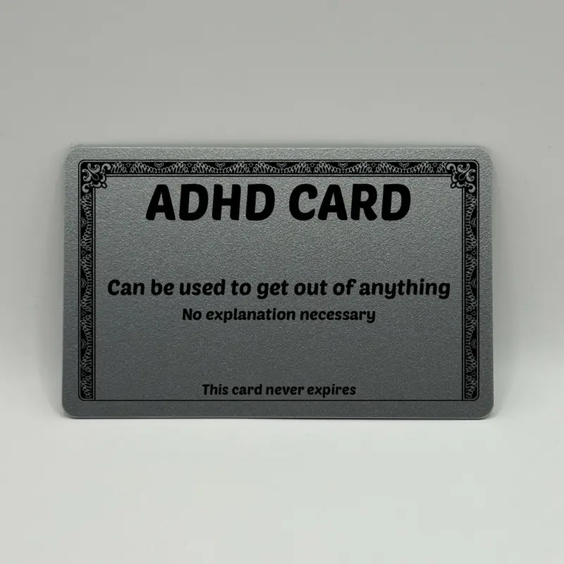 Plastic ADHD Card For Your Wallet. Funny Excuse Cards. Hilarious Gag Gift and White Elephant Present