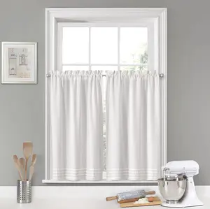 Kingsbury Solid White Small Panel Tiers Privacy Window Treatment Pair 52" x 24" for Bathroom Living Room Rod Pocket Style