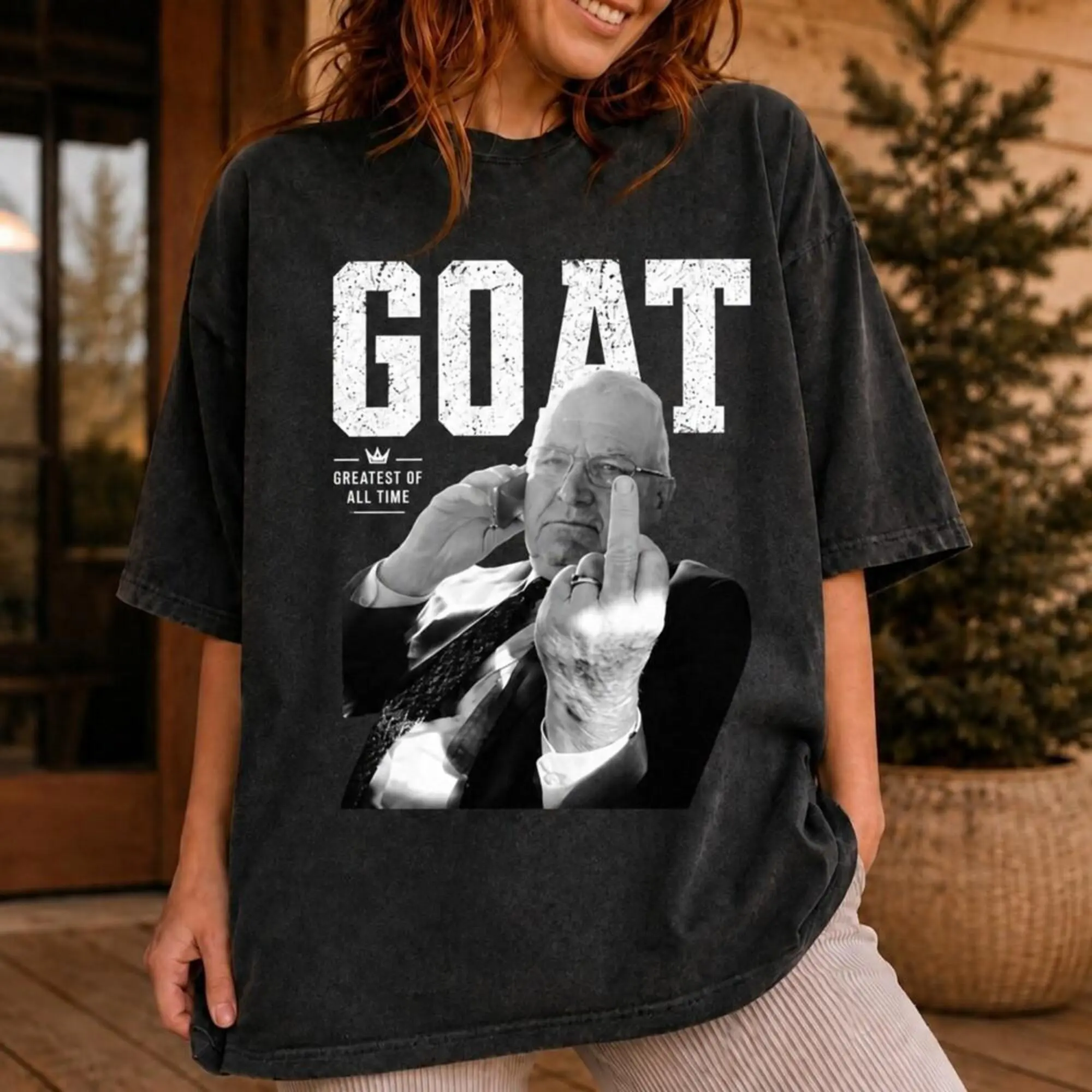 Comfort Colors GOAT Kevin Reddington Middle Finger T-Shirt, Courtroom Lawyer Portrait Tee, Lindsay Clancy Trial Shirt, Black And White Photo Tee