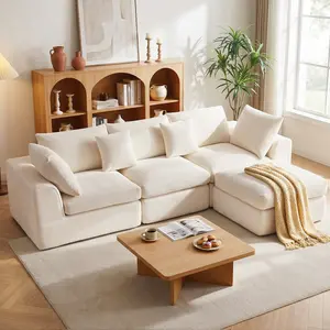【1-3 Packages】PKBD Oversized Cloud Sectional Couches for Living Room L-Shaped Convertible Sofa 7-Seat Modular Boneless Couch with Movable Ottoman Beige Tool-Free Assembly Family & Pet-Friendly