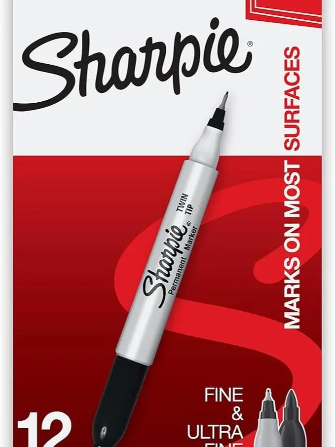 Sharpie Dual Tip Permanent Markers - 12-Count Black Markers with Fine and Ultra-Fine Tips, DIY Scrapbooking & Stamping Supplies, Dual Tip Markers