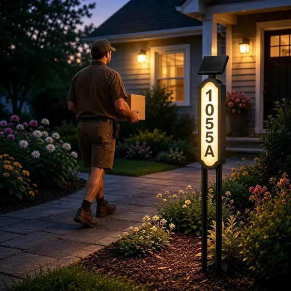 PASAMIC Solar Address Sign, Lighted House Numbers, Waterproof Solar Powered LED Address Plaque for Easy Delivery & Night Visibility, Outdoor Illuminated House Number Sign for Front Yard & Driveway, Wall-Mounted or Ground Stake, 3 Light Modes, #SummerFinds