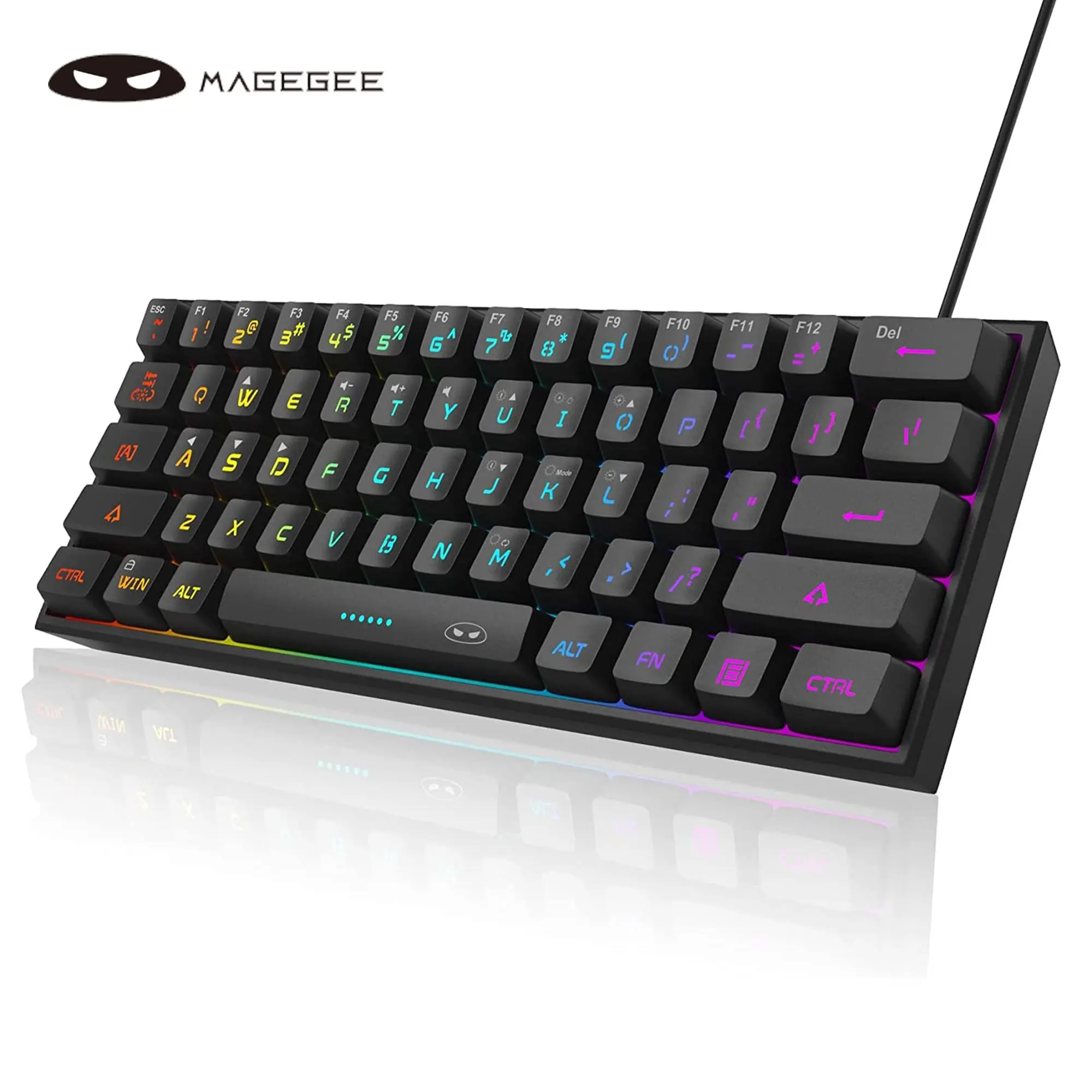 MageGee TS91 60 Percent Gaming Keyboard - 61-Key Ultra-Compact RGB Backlight Membrane PC Accessory, Ergonomic IPX4 Water Resistant for Home, Gamers (Black, Compatible with PC, MAC, PS4, Xbox 1)