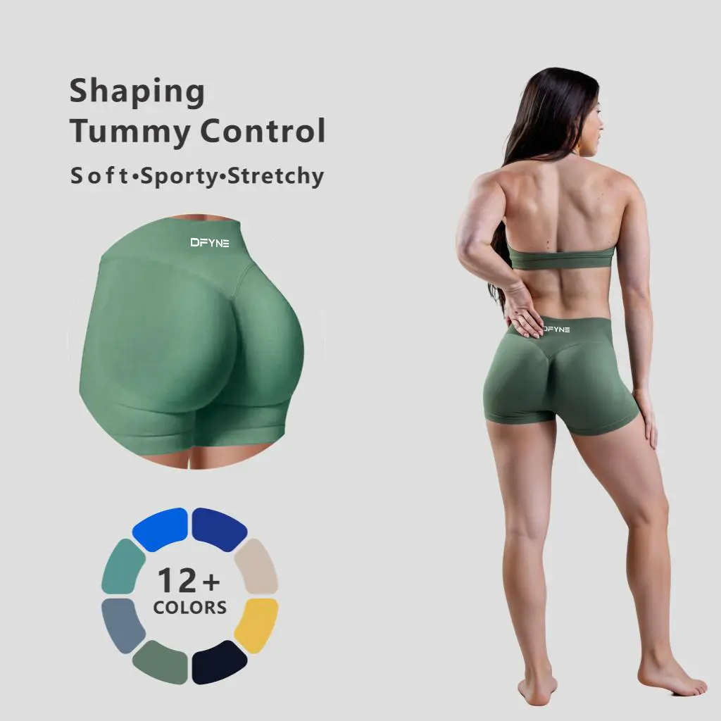 Dfyne Impact Shorts for Women, High Waist Compression Gym Shorts, Ribbed Waistband Stretchy Sculpting Workout Shorts, Soft Fitness Running Athletic Bottoms