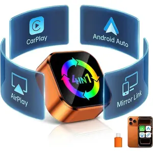 4-in-1 Wireless CarPlay Adapter with Screen Mirroring, Watch Netflix/YouTube in Car, Android Auto AirPlay Mirror Link, Plug & Play No App, Compatible with 800+ Cars iPhone Android