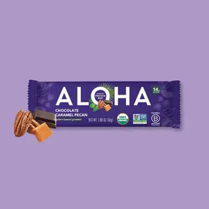 ALOHA - Chocolate Caramel Pecan - Protein Bars - 12-count - 14g of plant-based protein - 5g of sugar