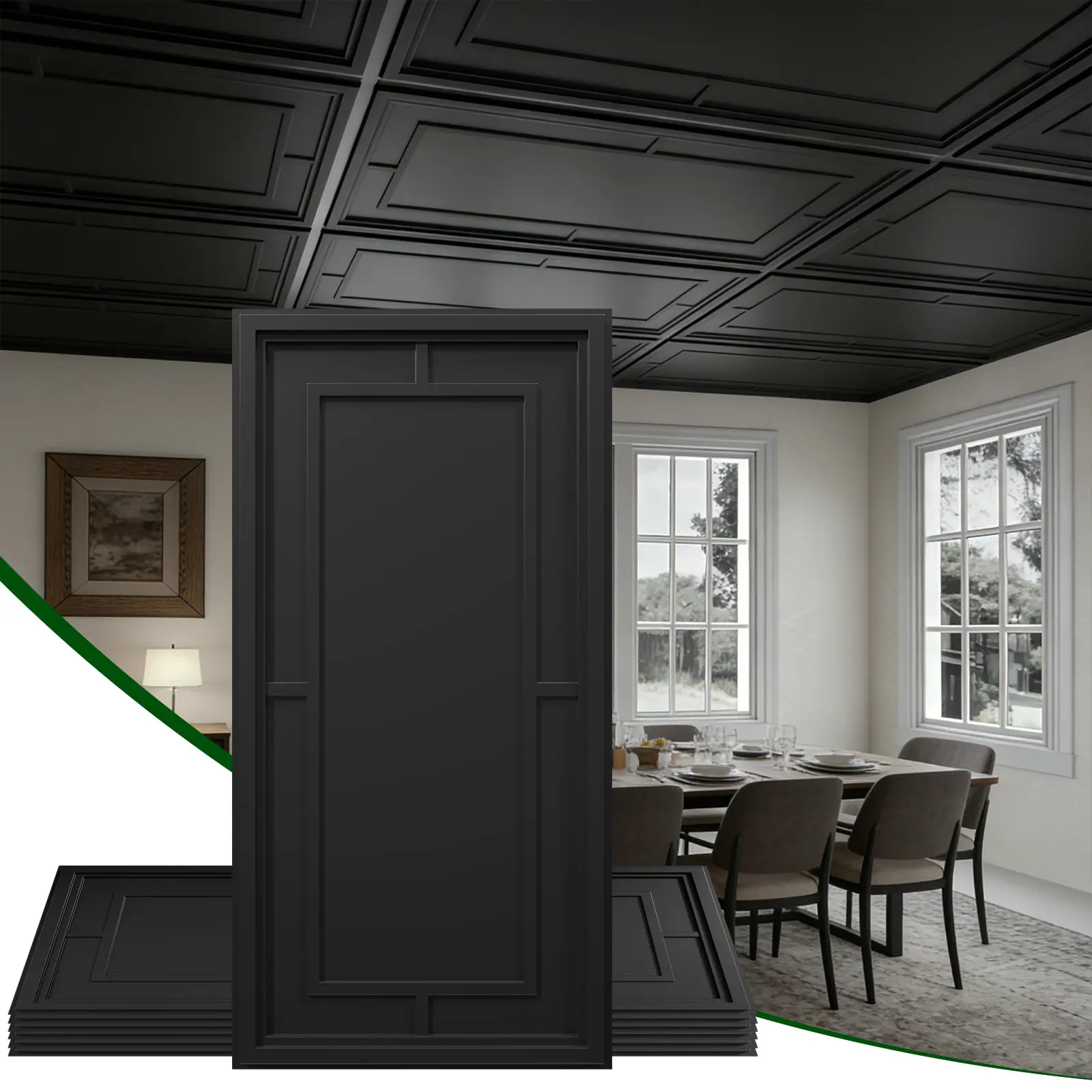LOOYEE Ceiling Tiles (24 PCS, 2x4 FT/24x48 In), Black/White Return Character Modern Grid 3D Cuttable Panels, PVC Waterproof Indoor Use for Living Room/Bedroom, Covers 192 Sq.Ft