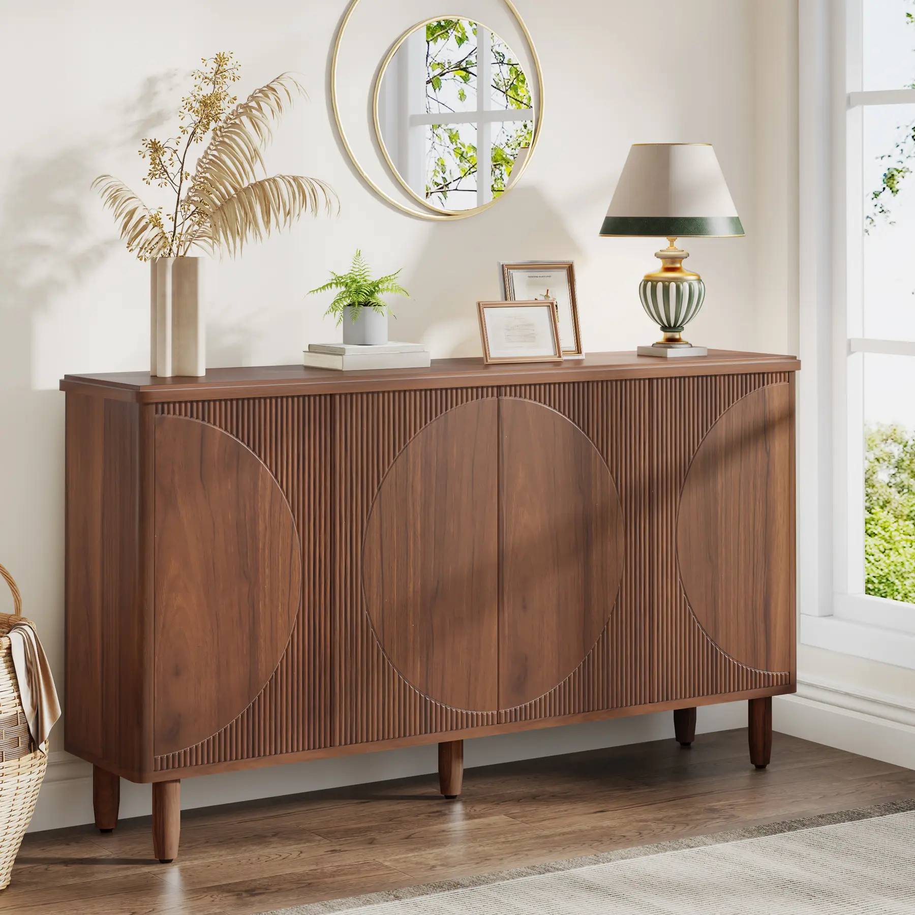 Tribesigns Buffet Cabinet Sideboard with Storage, Modern Storage Cabinet Sideboard Buffet Table with Doors for Living Room Kitchen Dining Room (Brown) Furniture Organization