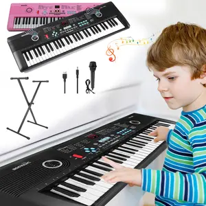 61 Keys Portable Electronic Digital Music Keyboard Piano with Mic & Stand, Early Education for Kids Child Beginner Starter, Built in Dual Speakers Birthday X'mas Christmas Gift