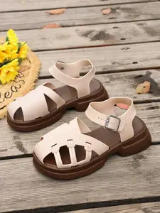 Vintage Roman Style Open Toe Thick Sole Sandals, Breathable Hollow Design, Protects Toes, Retro Look, Perfect for Casual