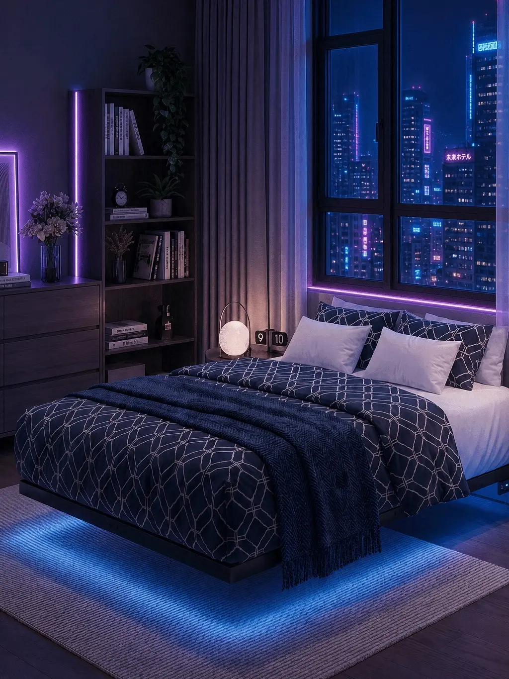 【BackToSchool】ONBRILL LED Floating Bed Frame, Queen Size Bed Frame with Power Outlet, Heavy Duty Metal Platform Bed Frame, Easy Assembly, No Box Spring Needed, Noise-Free, Bedroom Furniture, Stylish Furniture