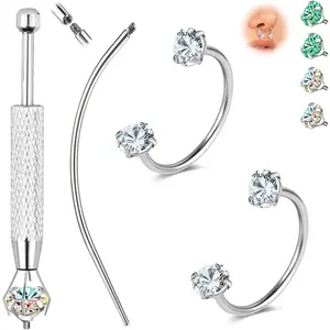 G23 Titanium Horseshoe Nose Ring 20G 8mm -     for Nose, Lip, Ear, Helix, Conch, Cartilage - CZ Noes Studs with Insertion Tapper