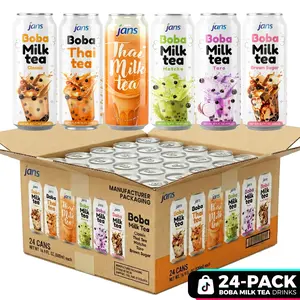 Jans Ready-to-Drink Bubble Tea Variety with Lighter Boba Substitute 16.56 Fl Oz in Brown Sugar, Milk Tea, Matcha, Taro & Thai Tea Flavors