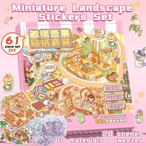61-Piece DIY 3D Miniature Scene Stickers Set, Includes 20 Cards & Materials, Perfect for Halloween, Easter, Christmas Gifts, Art Stickers