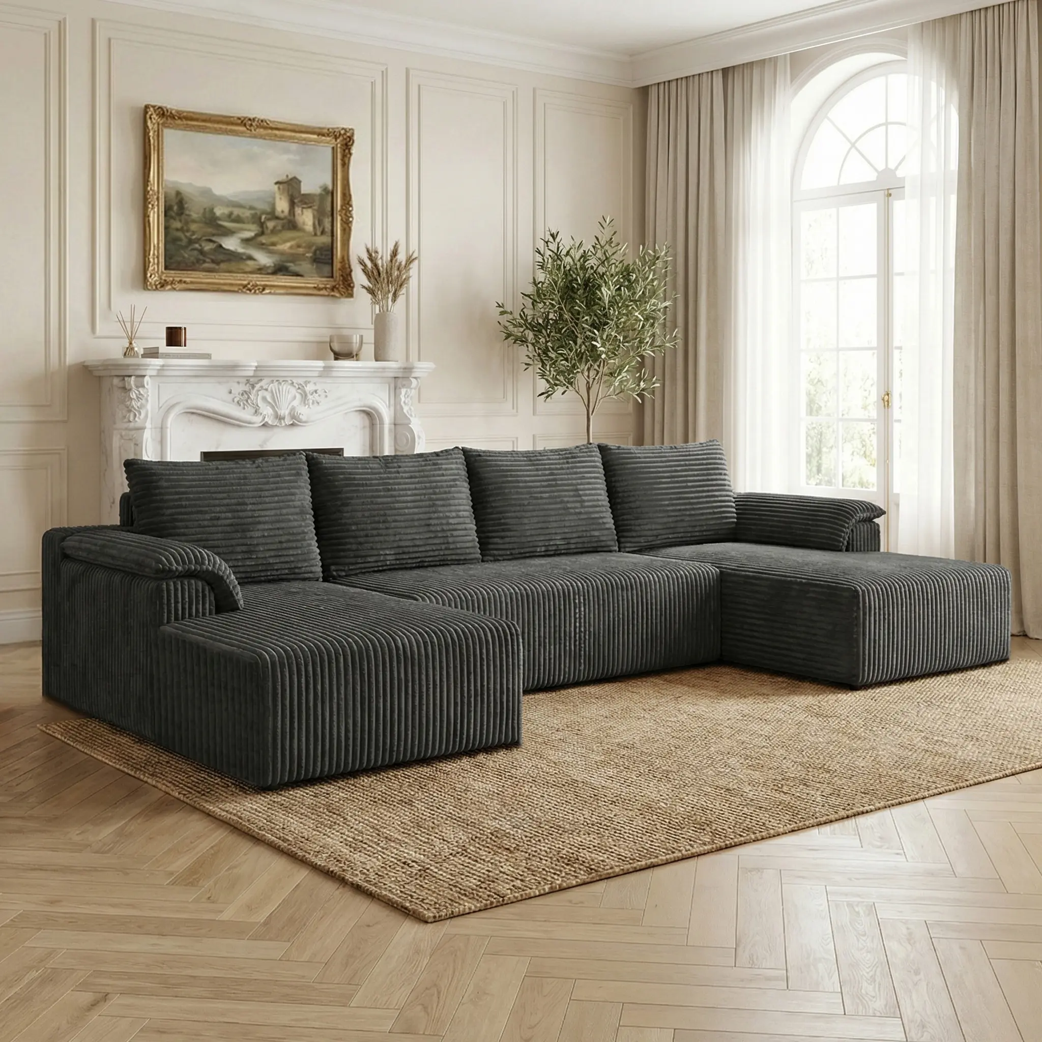 【3 Packages Shipping】133'' Modular Sectional Couch Modern U-Shaped Floor Sofa with Double Chaise Lounge Free Combination Luxury Couches for Living Room