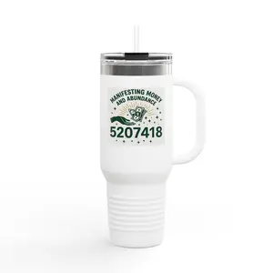 40oz Insulated Travel Mug with Grabovoi Money Attraction Code Manifestation Technique, Law of Attraction Gift, Abundance Affirmation mug
