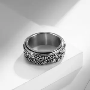 Men Stainless Steel Eye of God Ring Band All Seeing Eye Spinner Rings Silver Vintage Jewelry Size 8 to 10