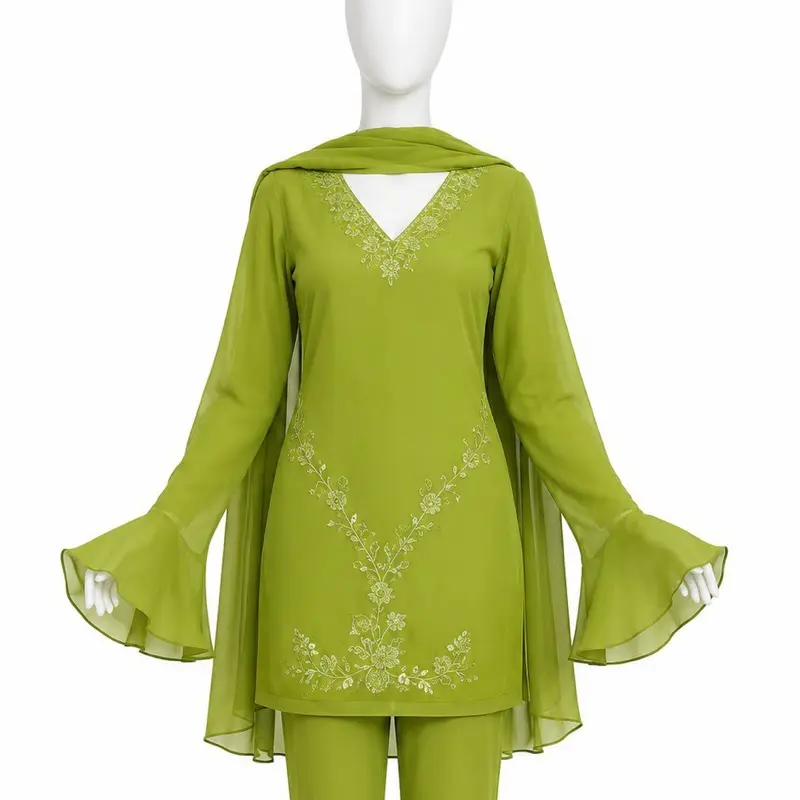 90s Style 3 pc Kurtha set with Bell sleeves in georgette fabric