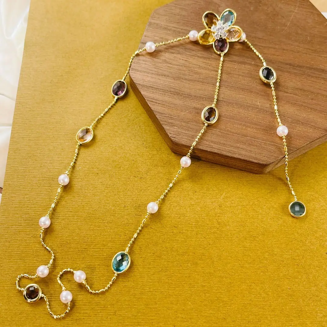 Swyii Elegant Floral Adjustable Pendant Multi Station Necklace for Women for Party, Flower Pendant, Trendy All-match Luxury Jewelry for Gift, Mother’s