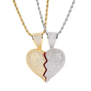 Trendy Two-Half Heartbreak Combination Hip Hop Pendant Micro Inlaid Zircon Magnet Love Couple Necklace Cubanlink Icedout jewelry