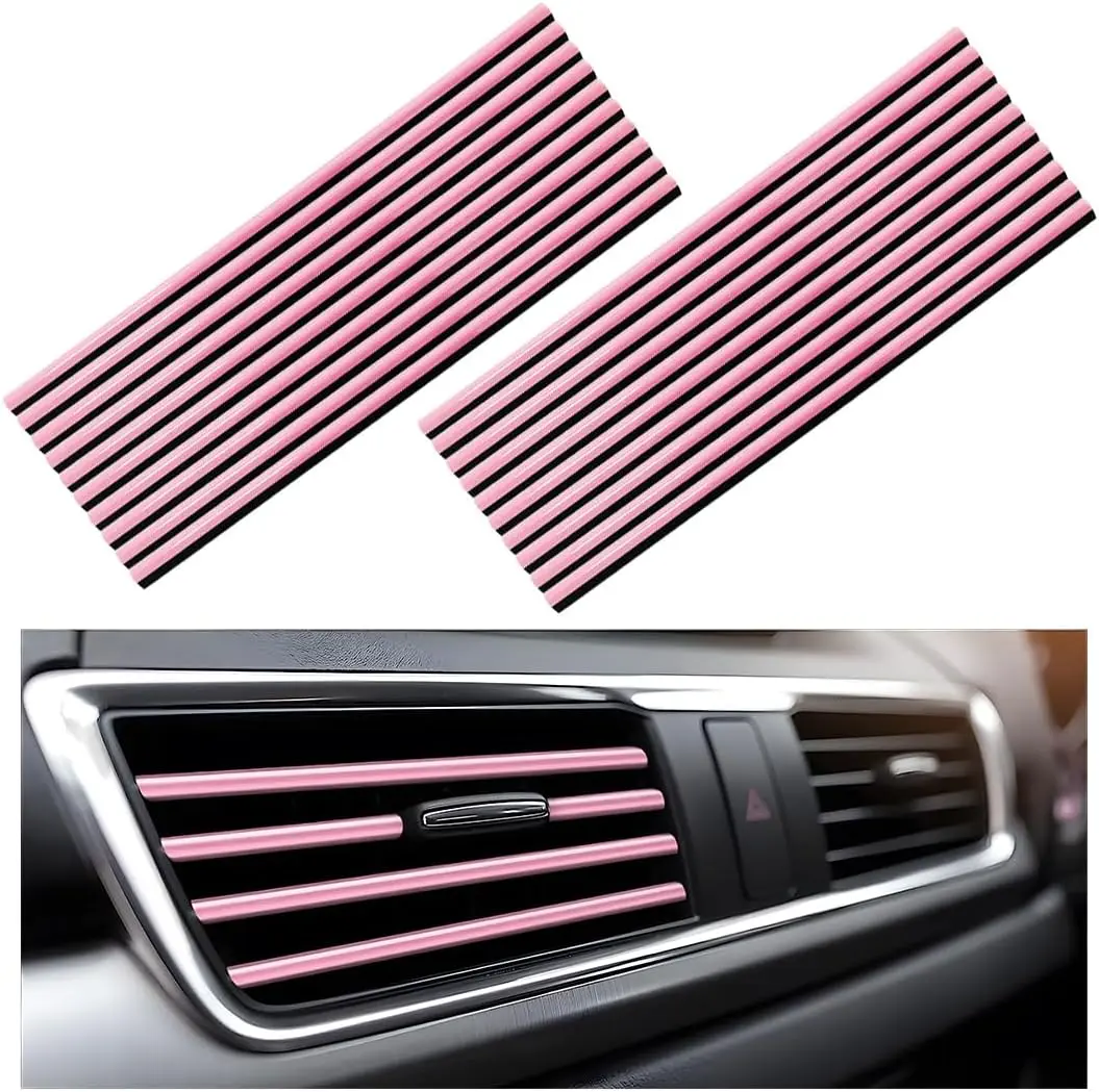 Women's 20Pcs Red PVC Car Vent Trim - Car Accessories for Women, Chrome Look DIY Install Snap Fit Air Outlet Decor Strip, Waterproof Corrosion-Resistant Interior Upgrade Accessory