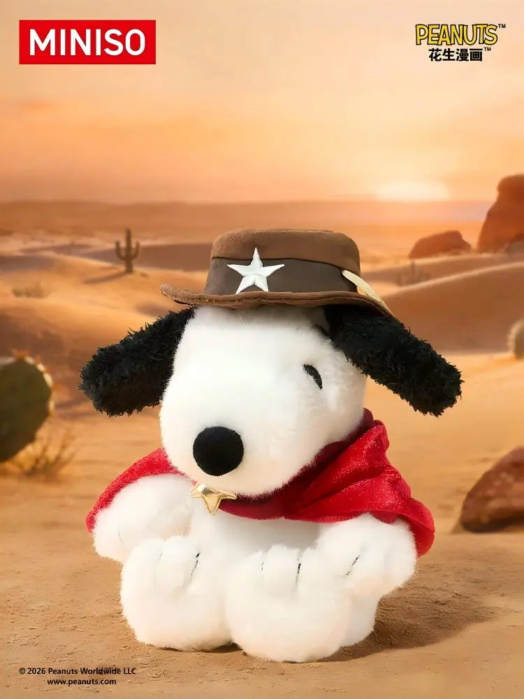 MINISO Snoopy Western Cowboy Series Soft Kawaii Stuffed Dolls - Chibi-Style Plush Design, Cute Collectibles, Anime Character Stuffed Toys, Anime & Manga Gift for Snoopy Fans, Kids' Cuddly Animal Plush
