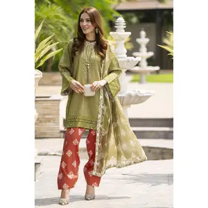 Lush by Aleezay – Olive Raw Silk 3pc Dress with Farshi Shalwar Lush3