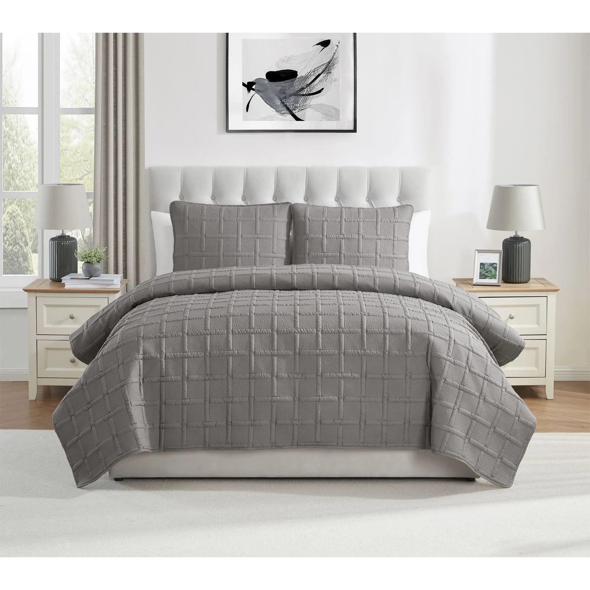 VCNY Home Solid 3pc Square Textured Quilt Set,Full/ Queen VCNY Home Solid 3pc Square Textured Quilt Set,Full/ Queen