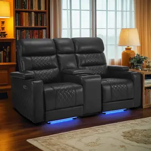 Power Reclining Loveseat with Console, Home Theater Seating, Faux leather HTS480