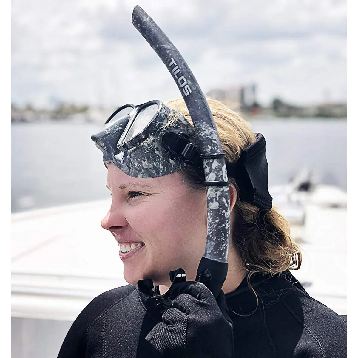 Tilos Spawn Camo Open-Top Snorkel for Spearfishing and Freediving