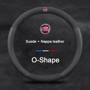 Nappa Leather Car Steering Wheel Cover Suede Anti-Slip Protector Fits For Fiat 500 Panda Grande Punto Bravo Ducato Tipo Stilo Scudo Auto Interior Accessories